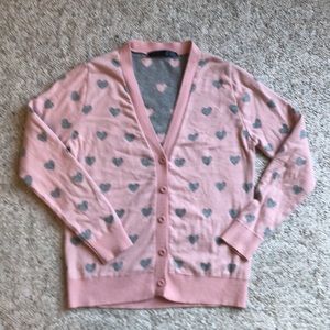 Retro Pink Heart Sweater Cardigan Small